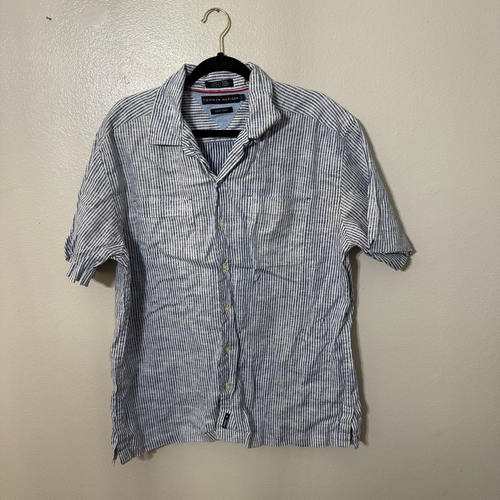 Tommy Hilfiger Blue and White Striped Casual Shirt